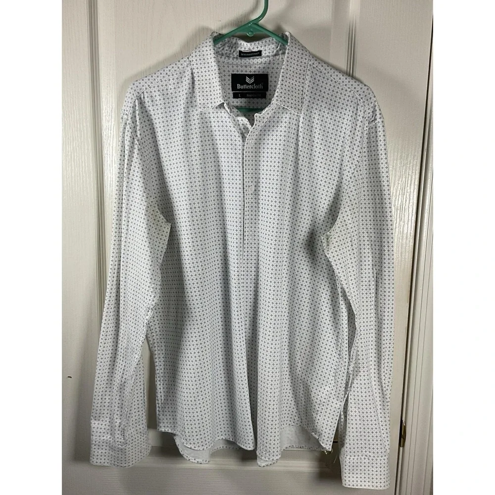 Buttercloth Men's T-Shirt Large White Blue Icy Cotton Regular Fit